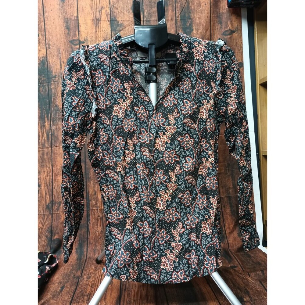 Ann Taylor LOFT Women Ruffle Shoulder  Long Sleeve Blouse S